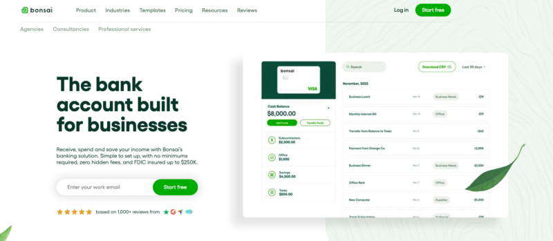 Bonsai Banking homepage